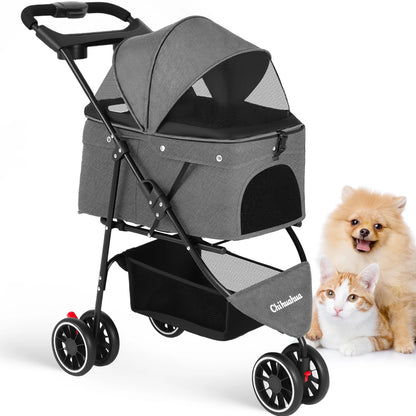 Pet Stroller, Foldable with Breathable Mesh Canopy