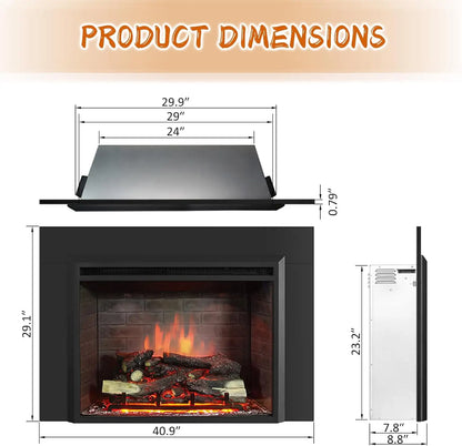 30" Electric Fireplace Insert with Trim Kit, Remote Control, Black