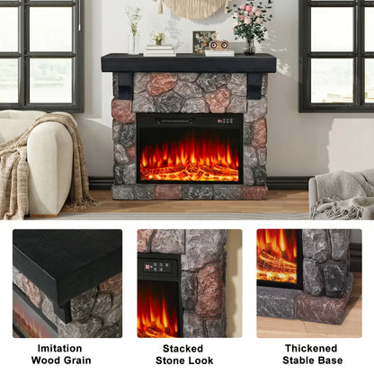 Electric Fireplace with Mantel, Freestanding with Remote Control