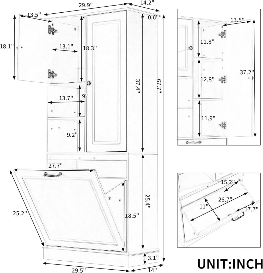 Laundry Hamper Cabinet with Adjustable Shelf