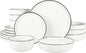 16-Piece Dinnerware Set, White Plates with Black Rim, Microwave & Dishwasher Safe