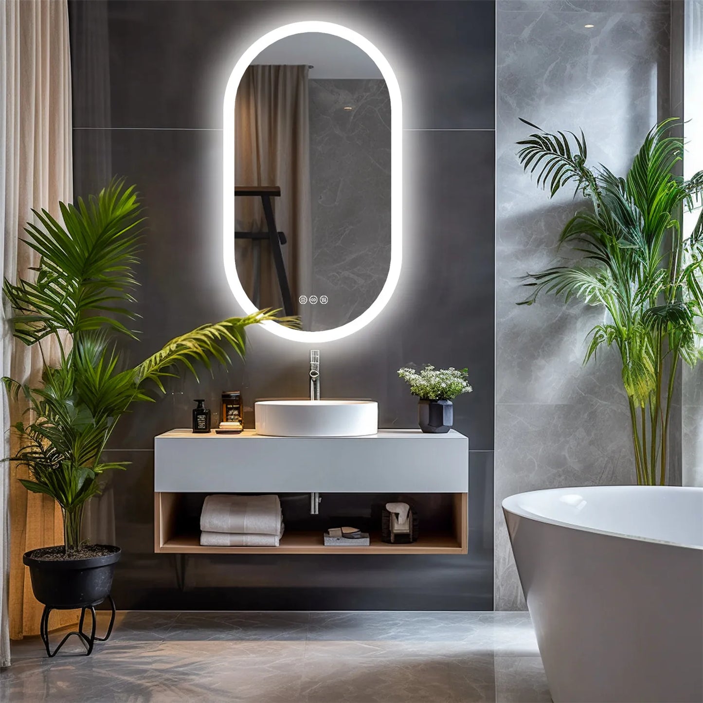 Bathroom Mirror: Oval, Dimmable, Anti-Fog