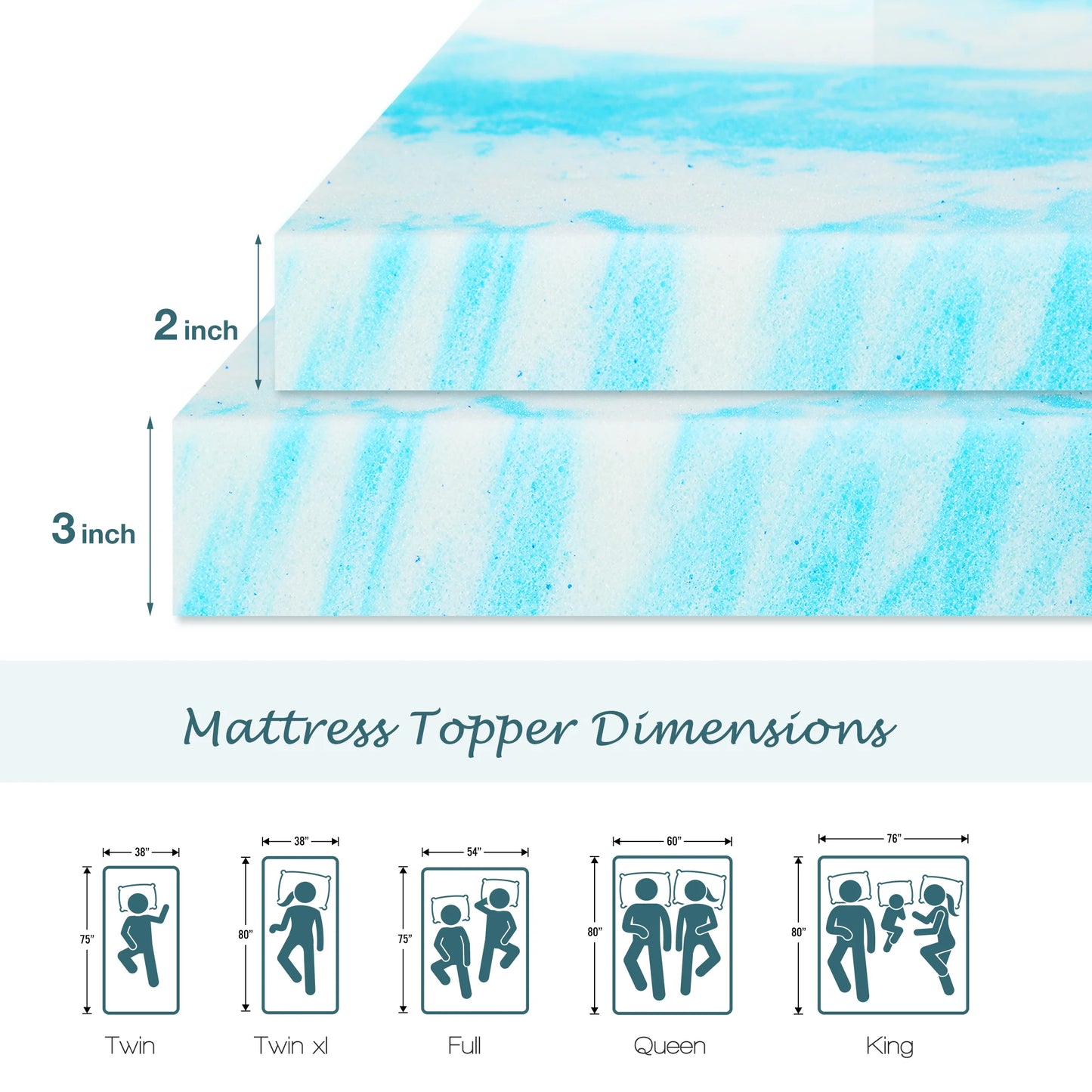 Memory Foam Mattress Topper Thick Gel, Cooling, Soft and Breathable