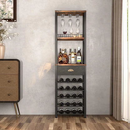 Wine Rack, Tabletop, Glass Holder & Drawer,