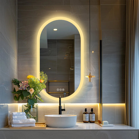 Bathroom Mirror: Oval, Dimmable, Anti-Fog