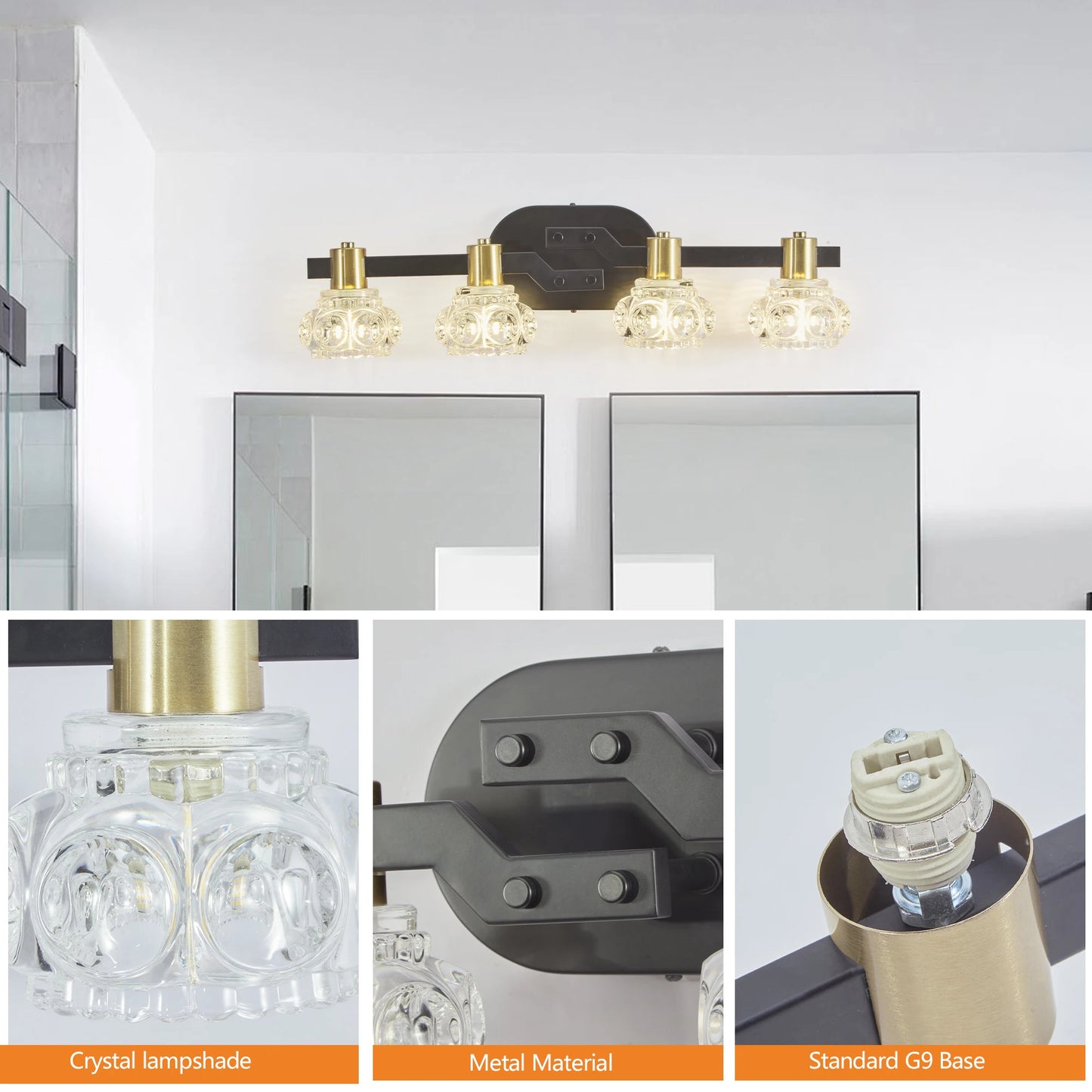 4-Light Wall Sconce with Clear Crystal Shades(No Bulbs)