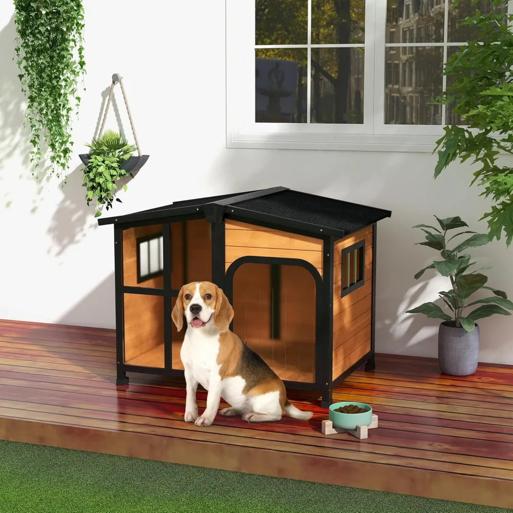 Wooden Dog House with Openable Roof & Giant Window