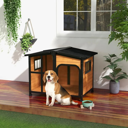 Wooden Dog House with Openable Roof & Giant Window