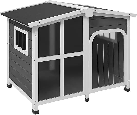 Wooden Dog House with Openable Roof & Giant Window