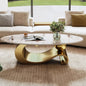 Coffee Table with Silver Stainless Steel Pedestal,Oval with Faux Marble Top
