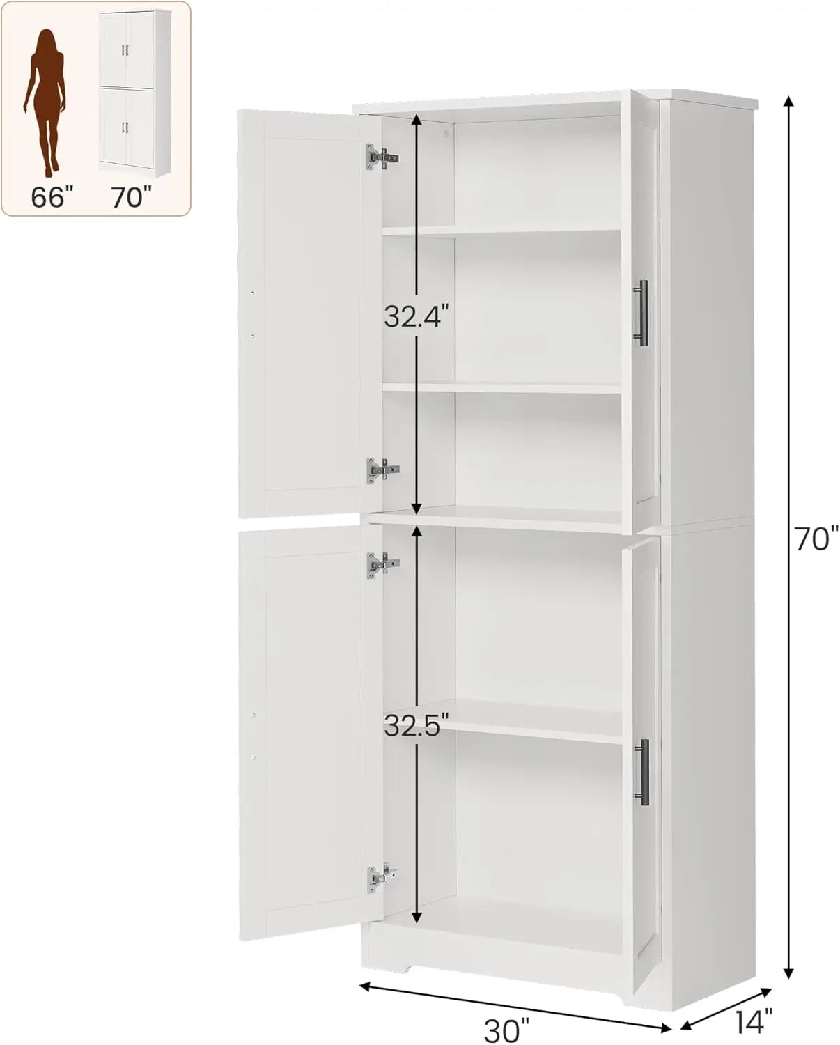 Freestanding Storage Cabinet with 4 Doors and Adjustable Shelves