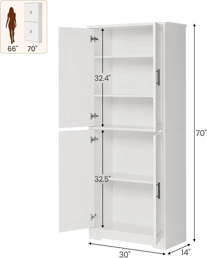 Freestanding Storage Cabinet with 4 Doors and Adjustable Shelves