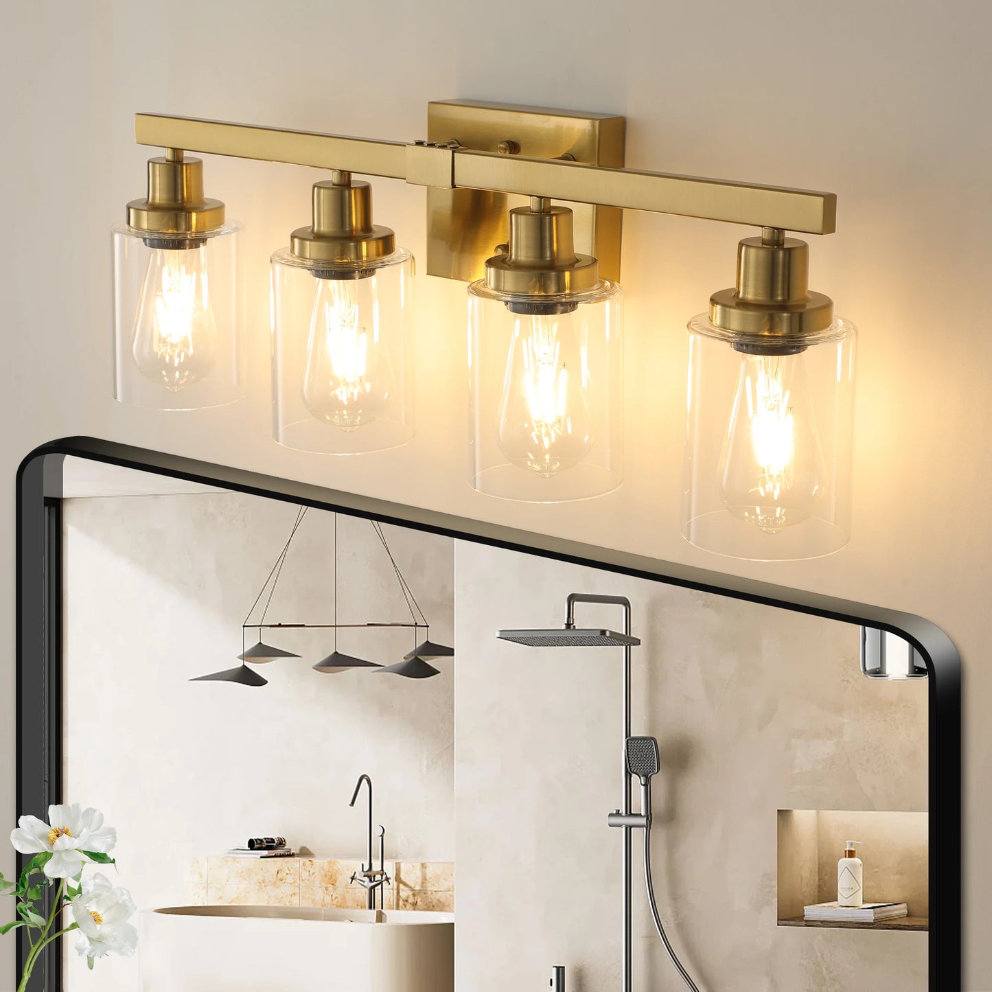 4-Light Vanity Light with Clear Glass Shades(No Bulbs)