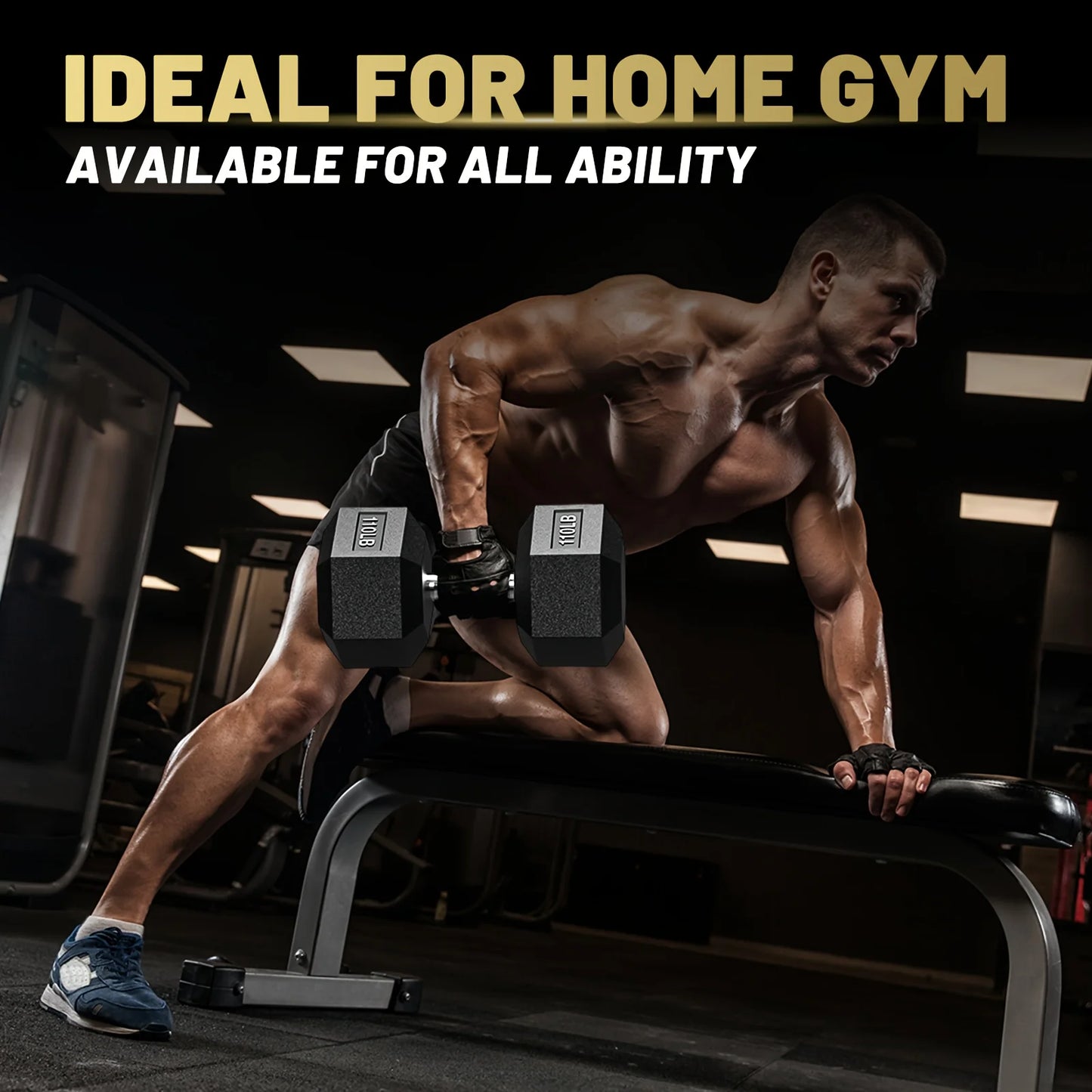 Hex Dumbbell, 10-125 Lb Rubber Encased