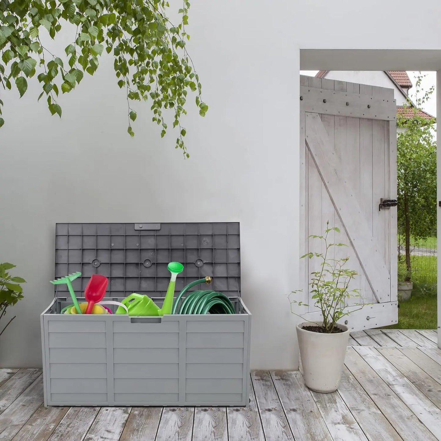 Outdoor Storage Box 75 Gallon with Wheels, Lockable Deck Box for