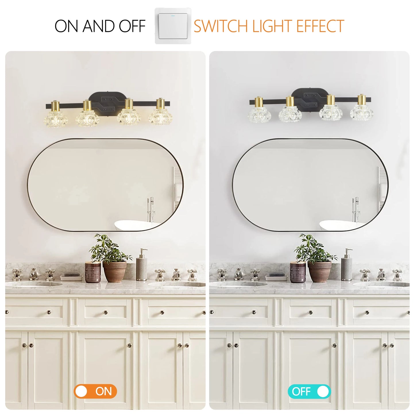 4-Light Wall Sconce with Clear Crystal Shades(No Bulbs)