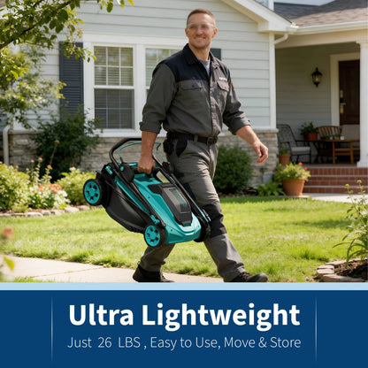 Electric Push Lawn Mower with Dual Charger, Grass Collection Bag & Foldable Handle