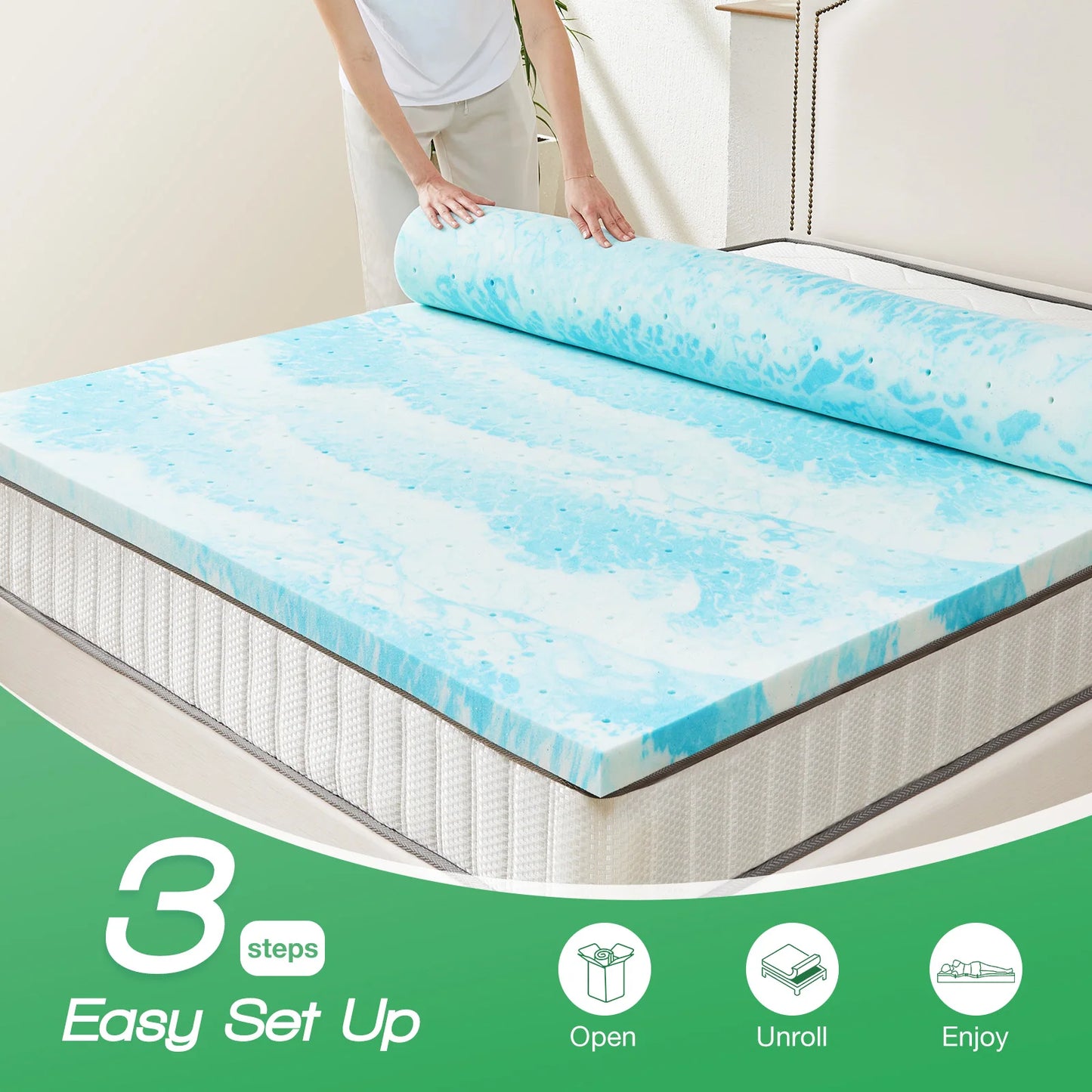 Memory Foam Mattress Topper Thick Gel, Cooling, Soft and Breathable