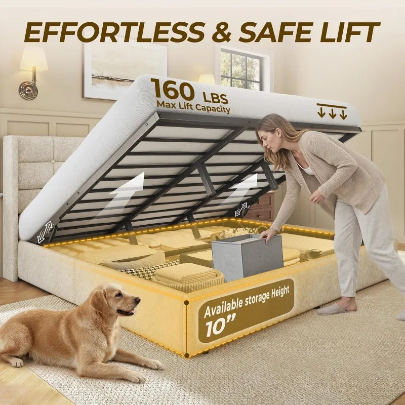 Lift Up Storage, Upholstered Platform Bed
