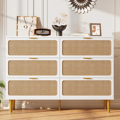 Natural Hand-Woven Rattan & Wood Dresser With Deep Drawers
