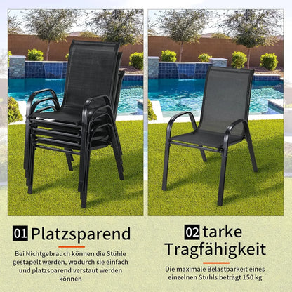 4PCS Garden Chairs Steel-iron+Teslin Fabric Folding High Back Balcony Chair Camping Chair Outdoor Seating Group Load 150kg Black