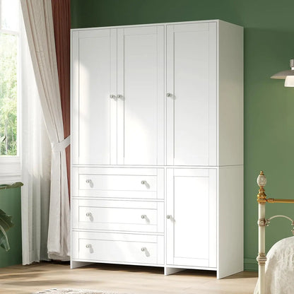 71" Wooden Armoire with Drawers Mirror