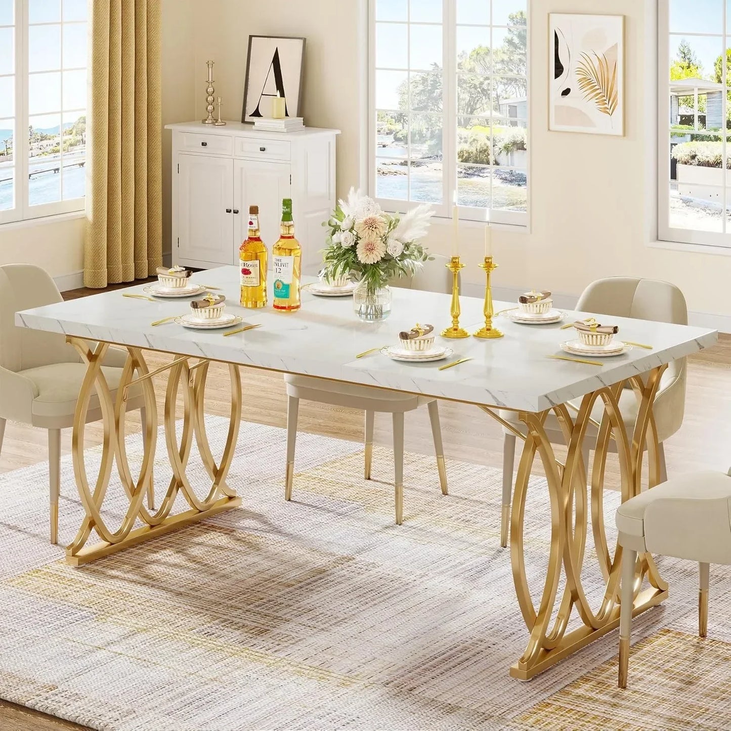 63" Large Kitchen Table for 4-6 People, Rectangular