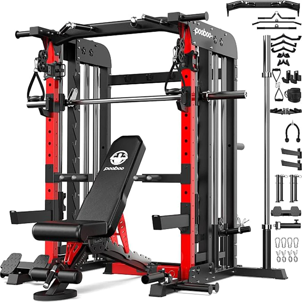 Power Cage Smith Machine with 2000LB Squat Rack Cable System