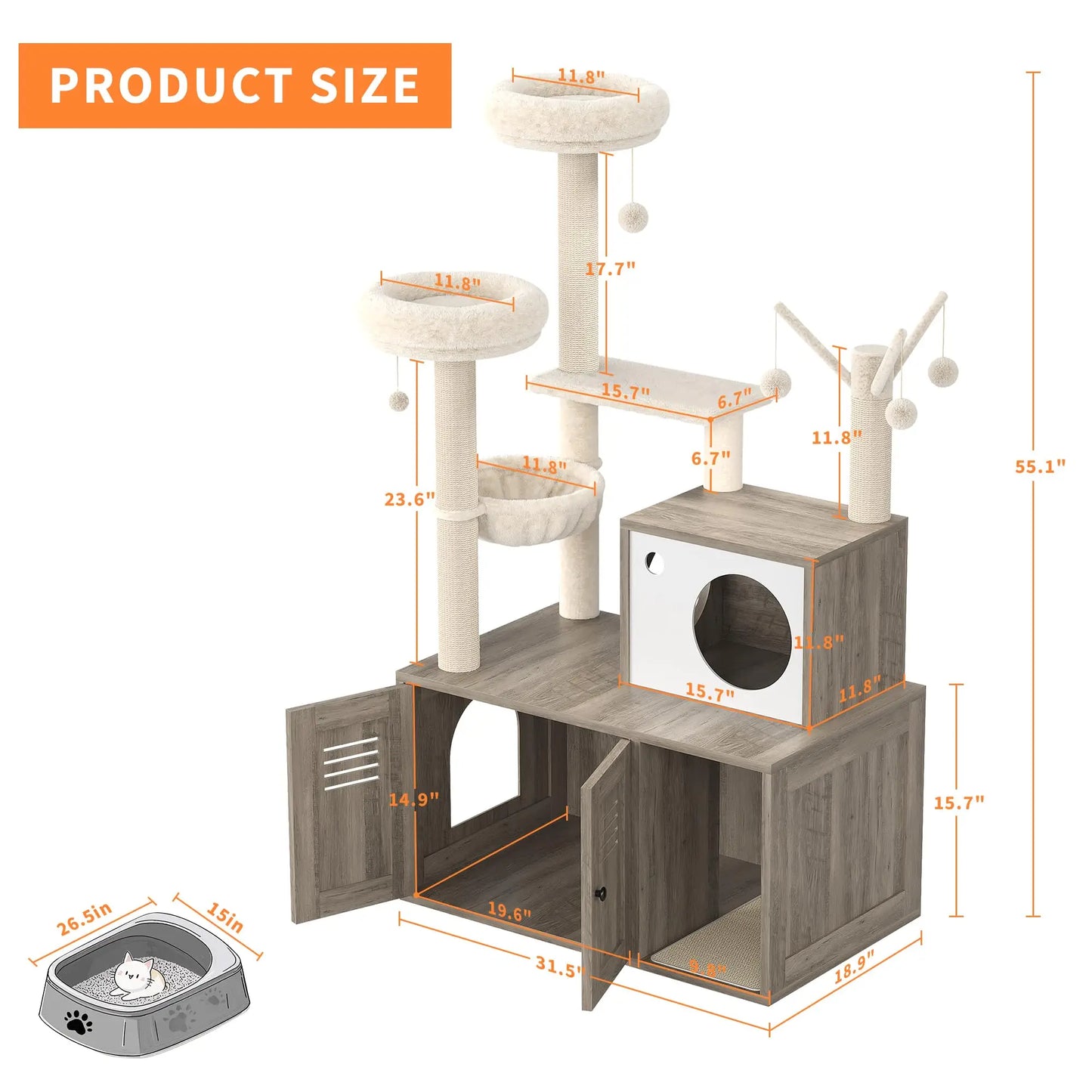 Cat Condo, Scratching Posts & Litter Cabinet For Indoor Cats