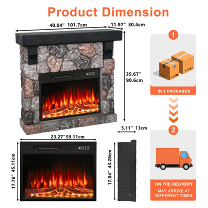 Electric Fireplace with Mantel, Freestanding with Remote Control