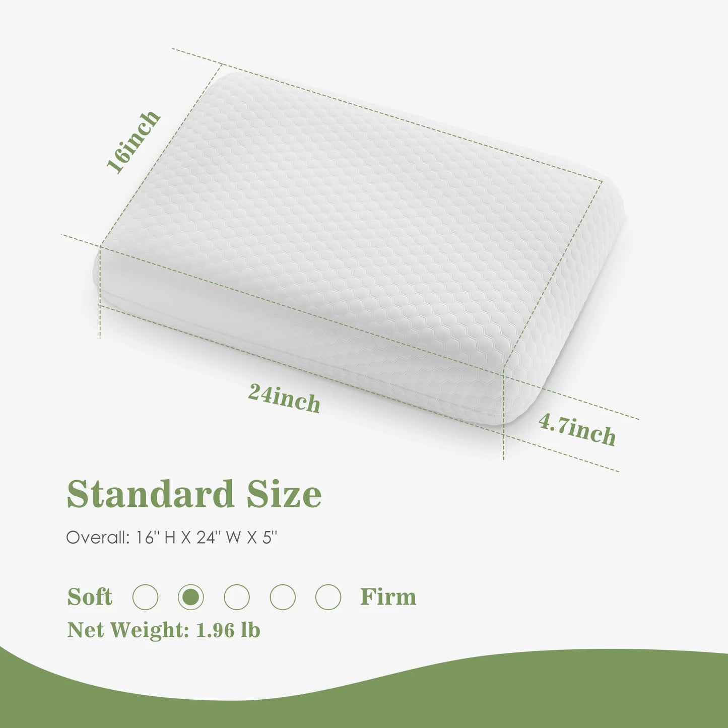 Memory Foam Pillows Standard Size, Ventilated Cooling, & Removable Washable Cover