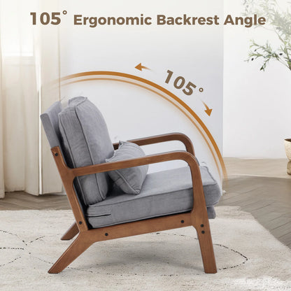 Chair Solid Wooden Frame with Arms and Waist Cushion