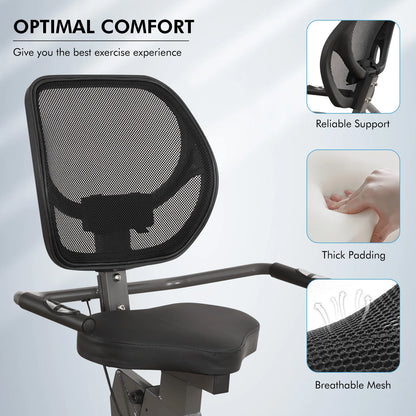 Recumbent Stationary Exercise Bike Large Comfortable Seat Heart Rate Handle