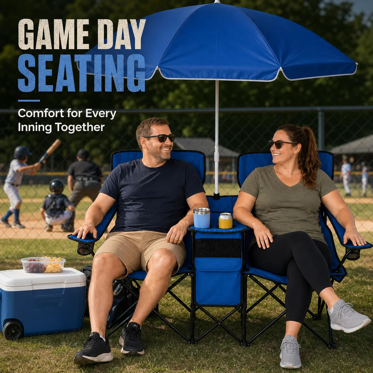 2-Seater  Folding Camping Chair with Built-in Umbrella