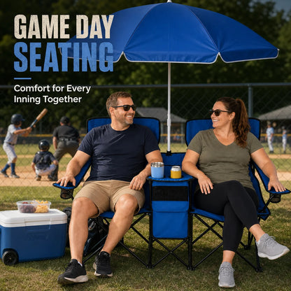 2-Seater  Folding Camping Chair with Built-in Umbrella
