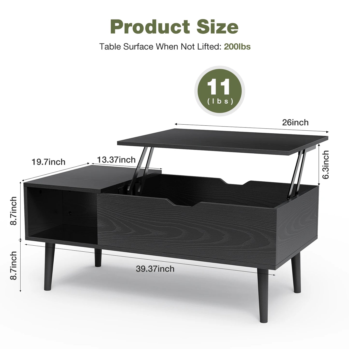 Lift Top Coffee Table  Wood Adjustable Storage Shelf Easy Lift Or Lower