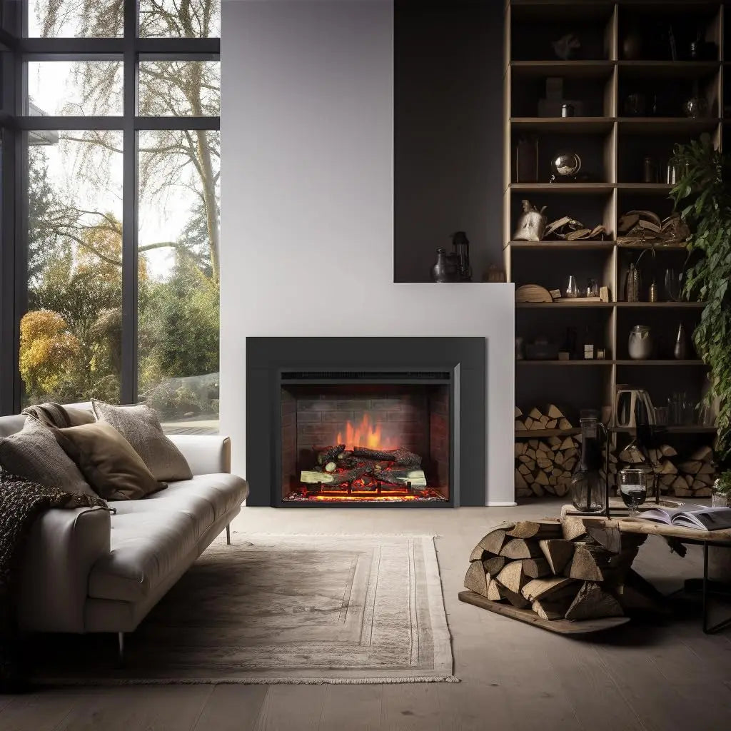 30" Electric Fireplace Insert with Trim Kit, Remote Control, Black