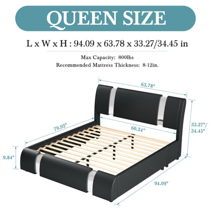Low Profile Platform Bed with Height-Adjustable Headboard Faux Leather
