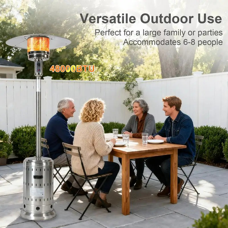 Propane Patio Heater with Wheels & Cover, Stainless Steel