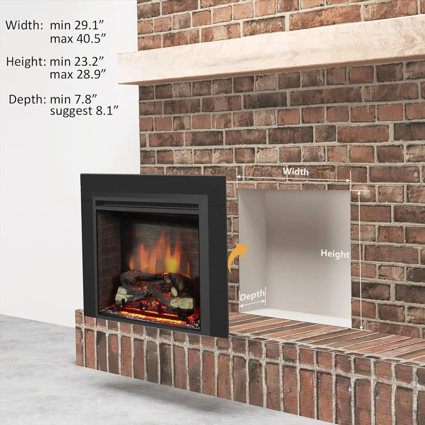 30" Electric Fireplace Insert with Trim Kit, Remote Control, Black
