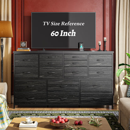 16-Drawer Dresser with Charging Station - Versatile Stand for 60" TVs