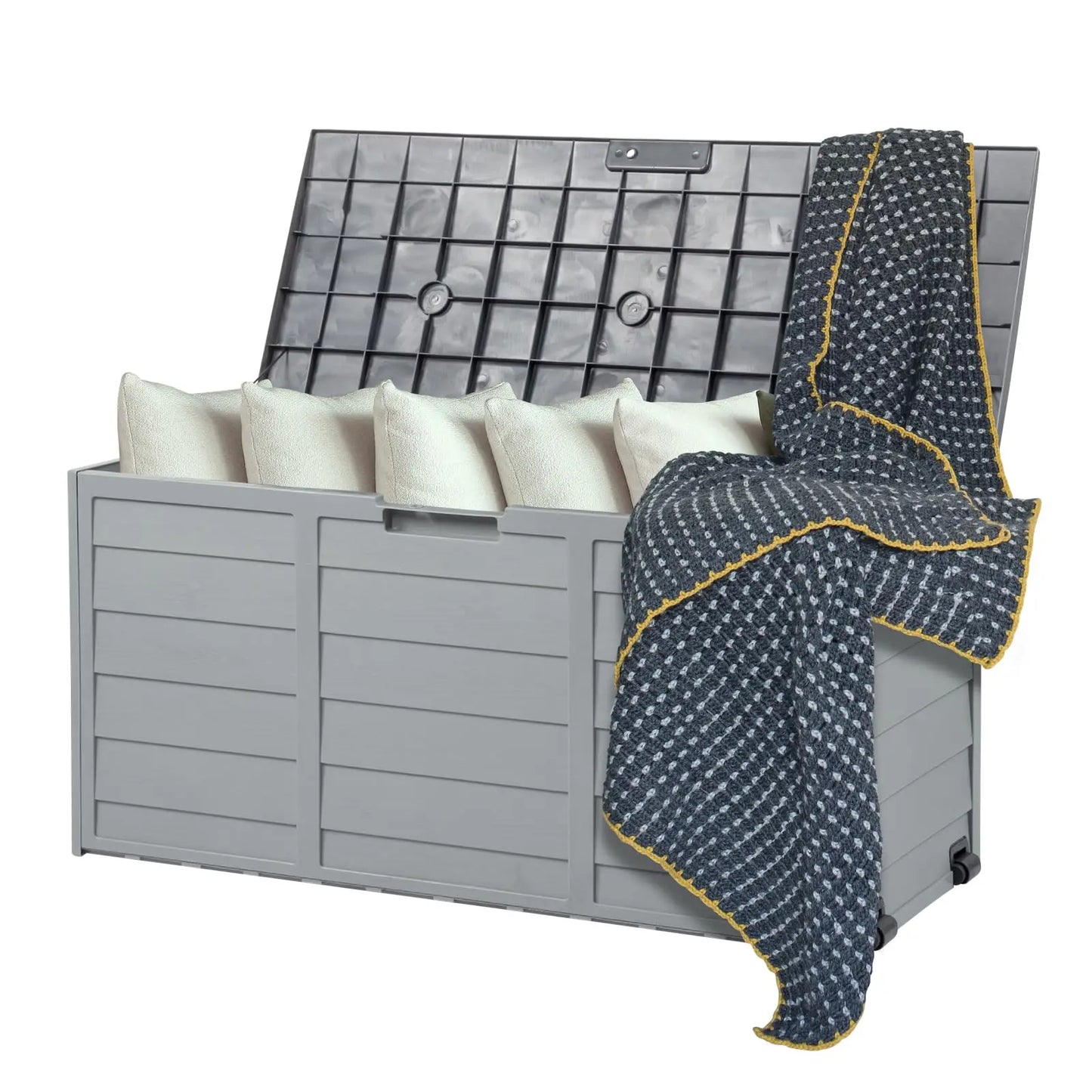 Outdoor Storage Box 75 Gallon with Wheels, Lockable Deck Box for