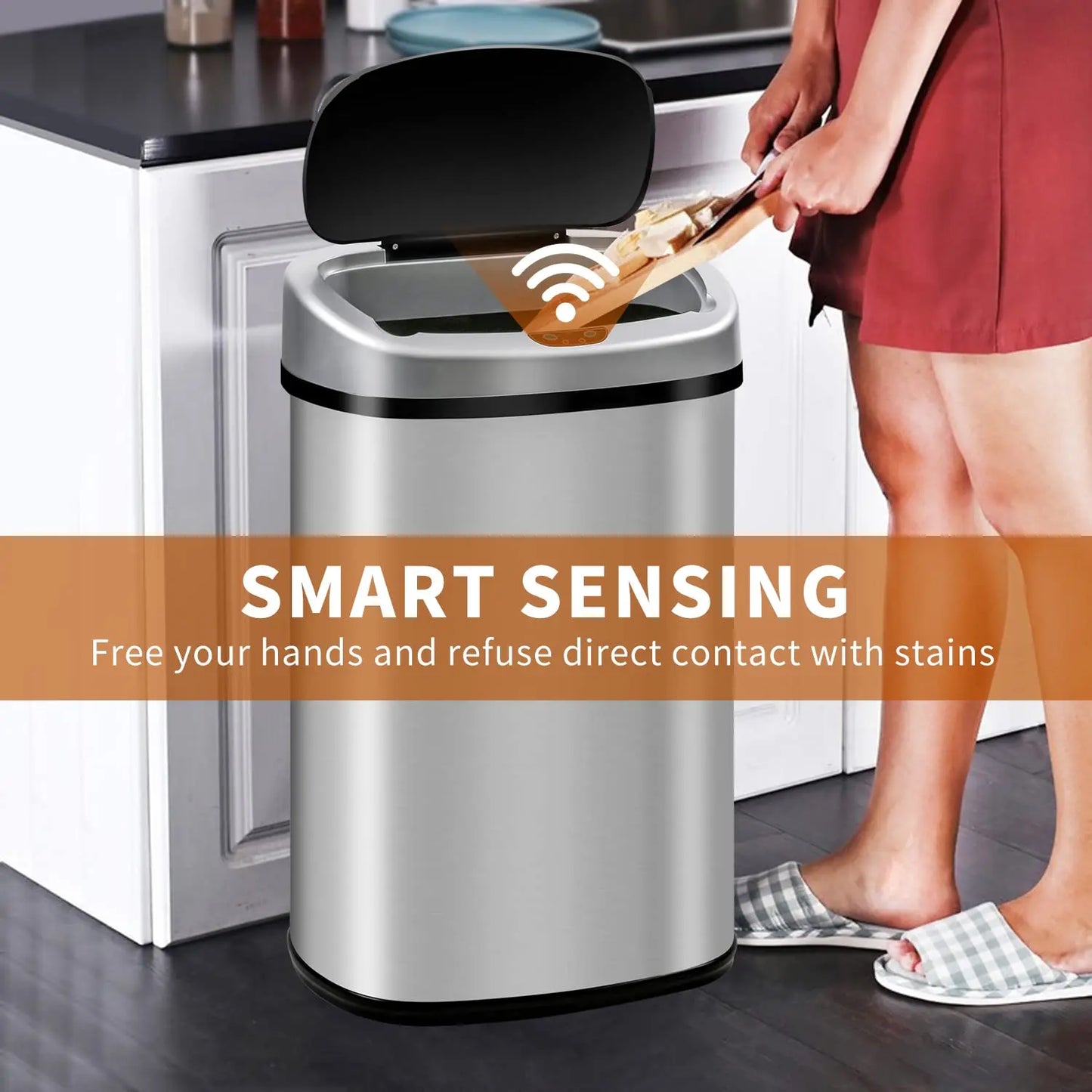 Kitchen Trash Can, Stainless Steel, Touch free Motion Sensor
