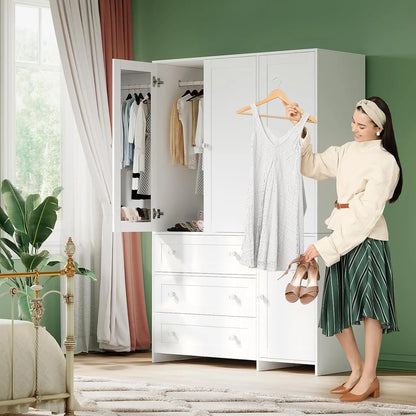71" Wooden Armoire with Drawers Mirror