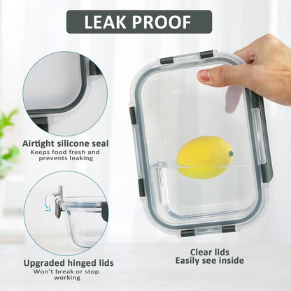 10-Pack Glass Meal Prep Containers with Lids, Airtight, Microwave, Oven, Freezer & Dishwasher safe