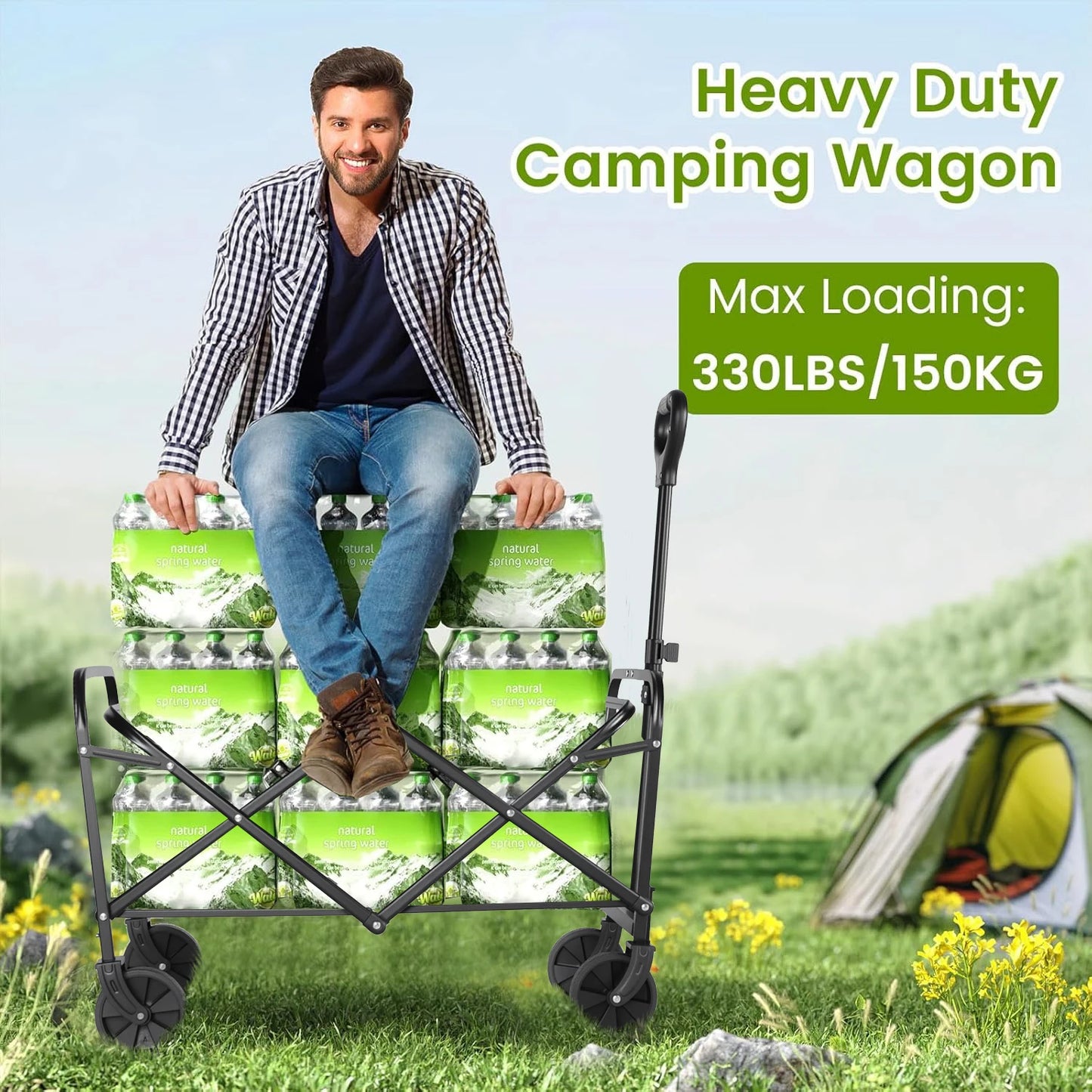 Portable Wagons for Groceries, with All-Terrain Wheels  Drink Holders