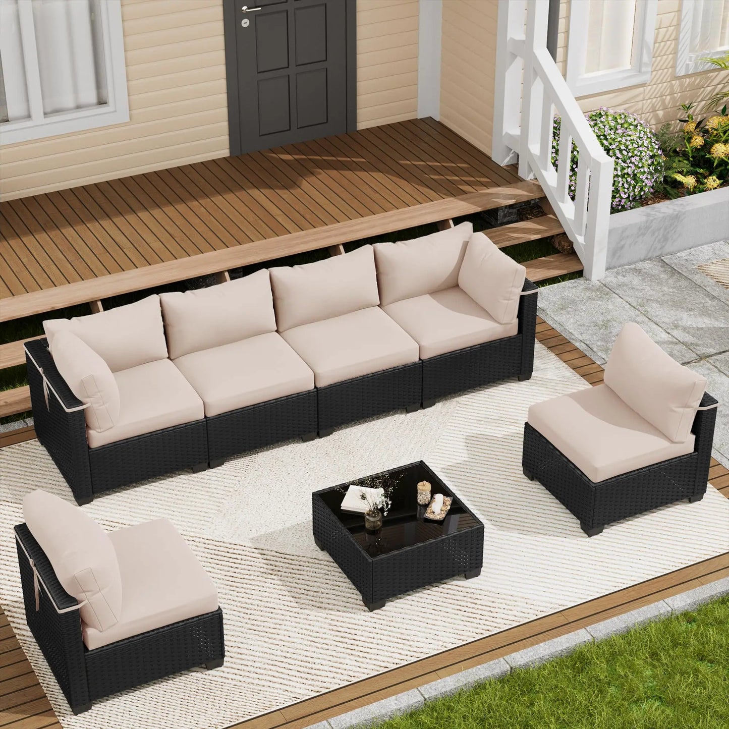 Outdoor Patio Furniture Set, Sectional Sofa, Wicker Rattan Patio Furniture