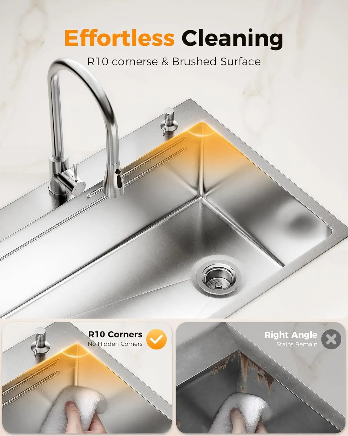 33x22 Inch Stainless Steel Kitchen Sink with Fast Drain, Foldable Grid & Accessories