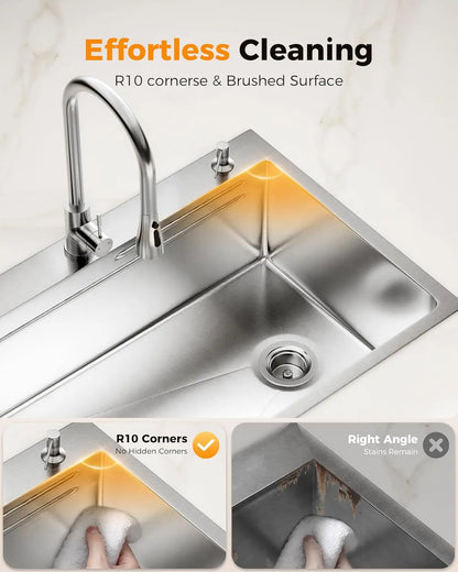 33x22 Inch Stainless Steel Kitchen Sink with Fast Drain, Foldable Grid & Accessories
