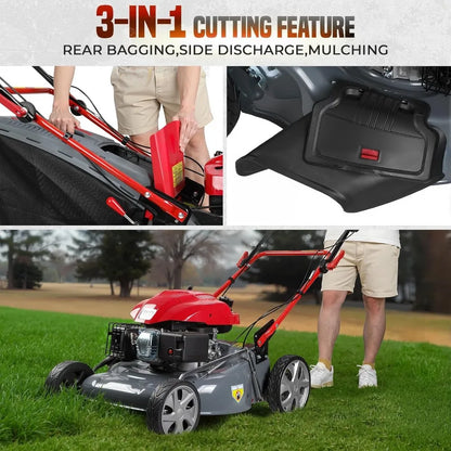 Self-Propelled Gas Lawn Mower Bag Mulch Rear Discharge